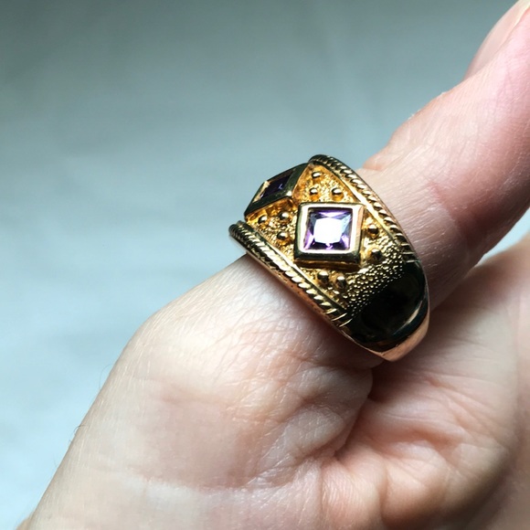 14k Gold plated sterling silver amethyst ring - Picture 3 of 8